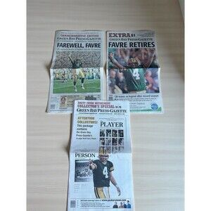 Brett Favre 2008 Retirement Newspaper Set Green Bay Press Gazette